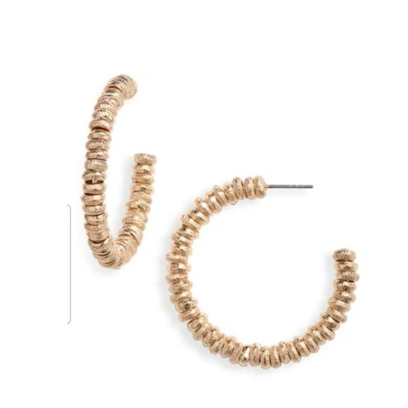Open Edit Gold Beaded Hoop Earrings Nickel Free Trendy Statement - Picture 1 of 6